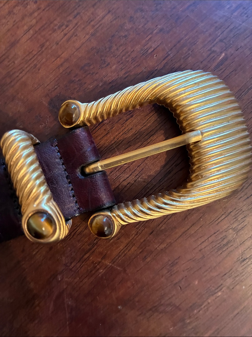 Carlisle Brown Leather Belt with Textured Gold Buckle